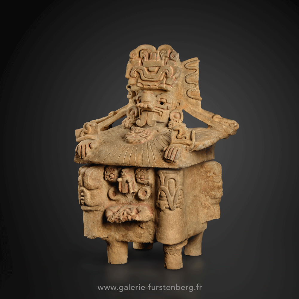 Monumental Zapotec urn of Maize deity